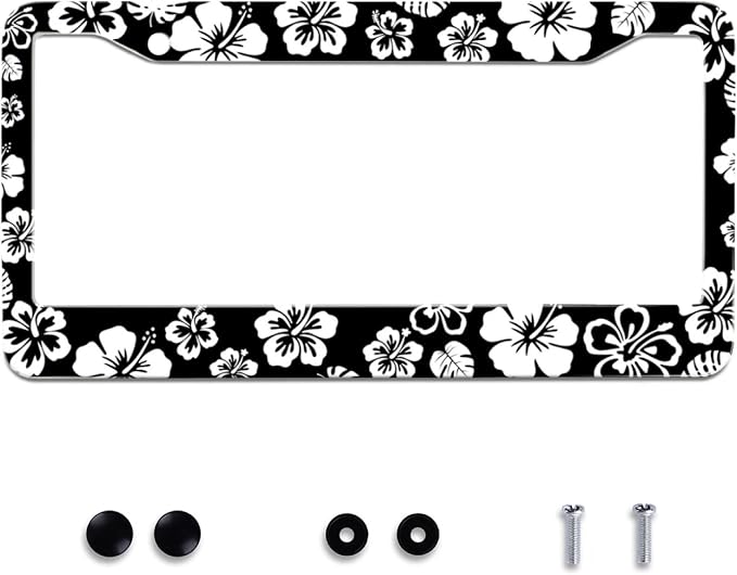 White Hibiscus Hawaii Flowers License Plate Frames Floral Round Hole by Omw2fyb