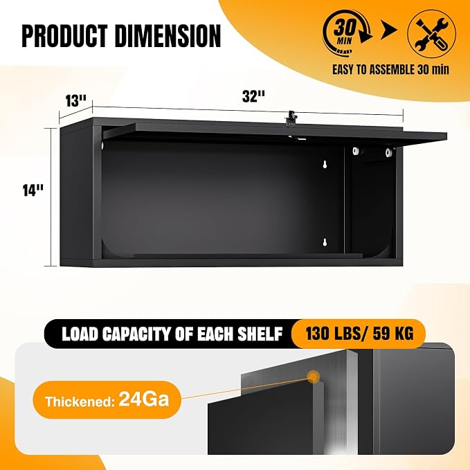 Small Wall-Mounted Locking Cabinet Metal Garage Storage Cabinet Hanging - Image 3