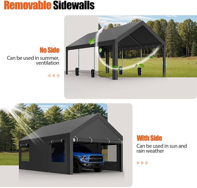 JAMFLY Carport, 10x20 ft Heavy Duty Carport - Image 3