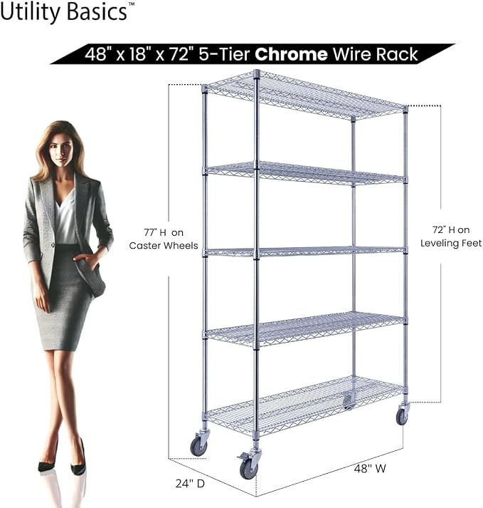 48"x18"x72" Chrome 5-Tier PREMIUM Wire Shelving NSF 4000 LBS MAX CAPACITY Heavy - Image 2