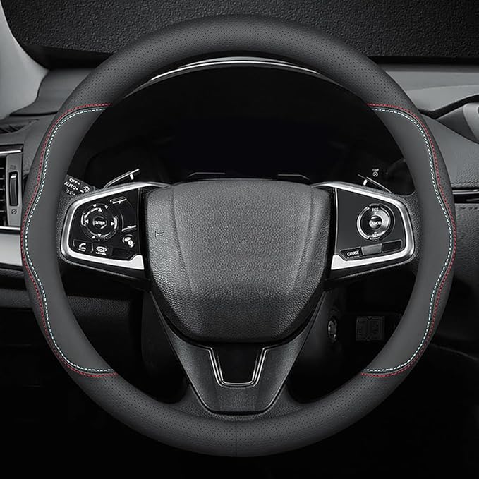 New Nappa Leather car Steering Wheel Cover, Universal 15 inch Black by HAOTULE
