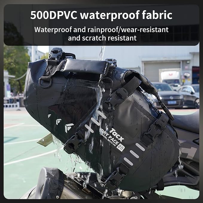 Motorcycle Saddle Bags Tail Bag, 20L Roll-top Waterproof Motor Detachable Side - Image 6