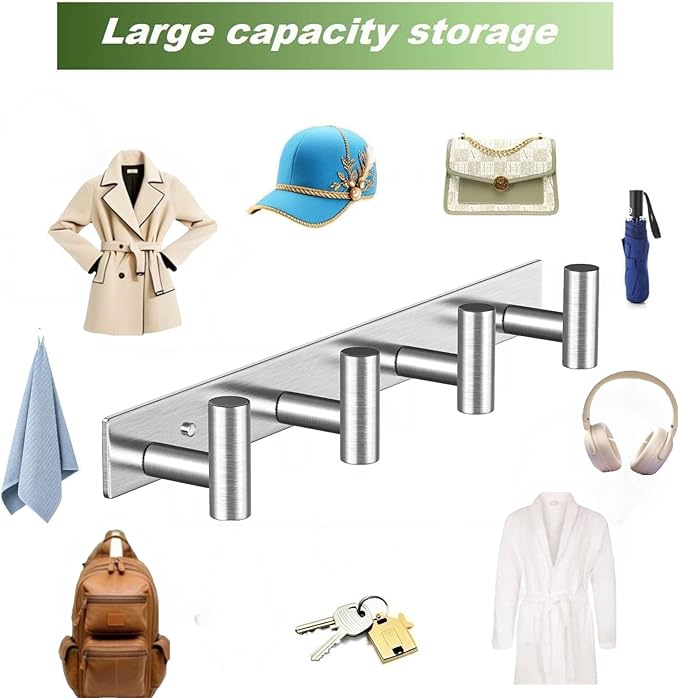 Wall Mounted Coat Rack-4 Hooks, Heavy Duty Stainless Steel Hook Rail - Image 7