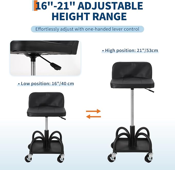 Garage Stool, 19”-25” Adjustable Rolling Mechanic Stool - Image 4