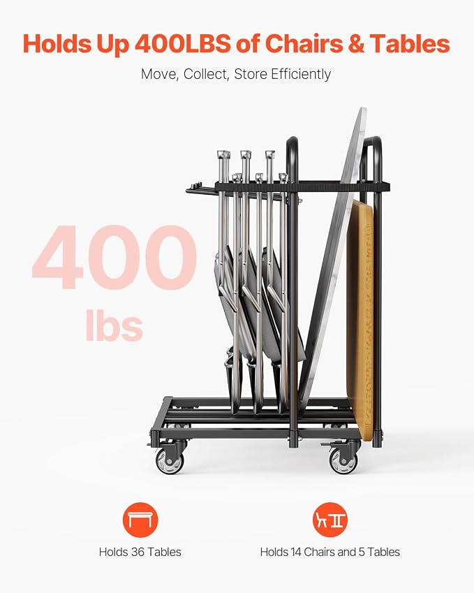 VEVOR Folding Chair Rack, 400 LBS Capacity, Heavy-Duty Chair Cart - Image 2