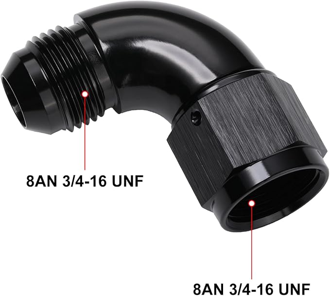 90 Degree 8AN Male to 8AN Female Swivel Full Flow Fitting Adapter Coupler - Image 2