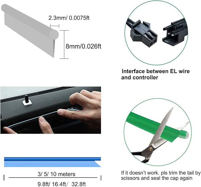 El Wire Mutilcolor Interior Car LED Strip Lights, 3M Neon Wire USB 5V - Image 5