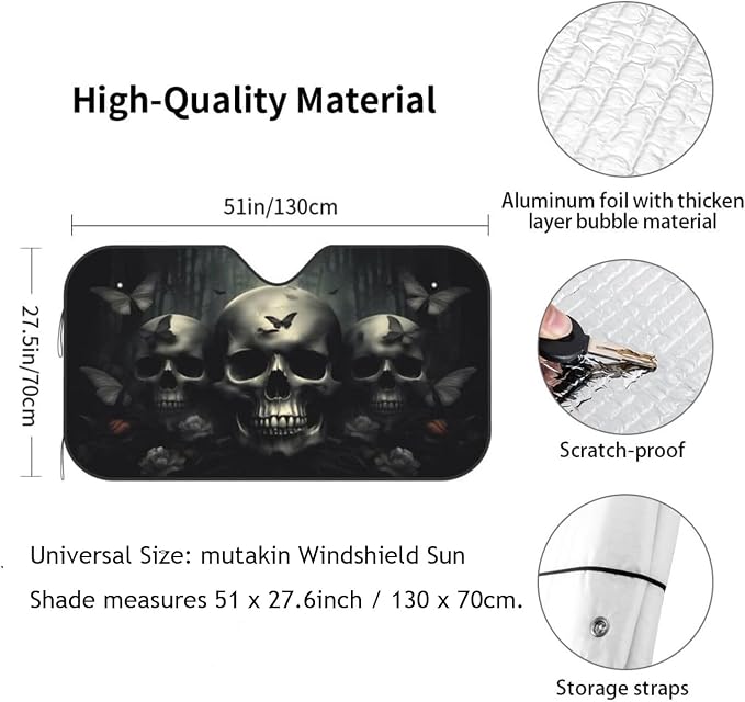 Skull Car Sun Shade Windshield Sunshade Foldable Front Window Shield Cover - Image 3