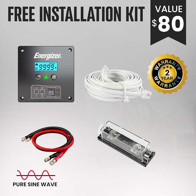Energizer 1100 Watt 12V to 110v Pure Sine Wave Inverter Dual AC Outlets & USB - Image 2