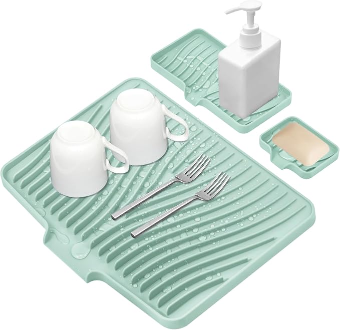 Silicone Dish Drying Mat for Kitchen Counter, Dish Drying Pad, Non-Slip Drain by TIKNIKHomeOutdoor