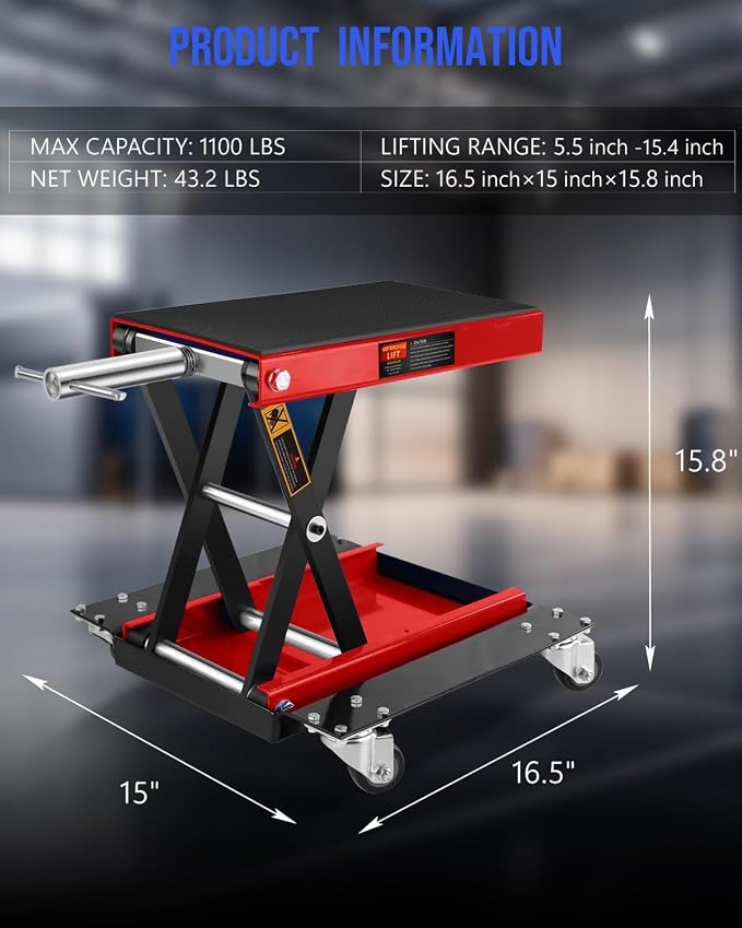 Heavy Duty 1100LBS Motorcycle Scissor Lift Jack - Image 2