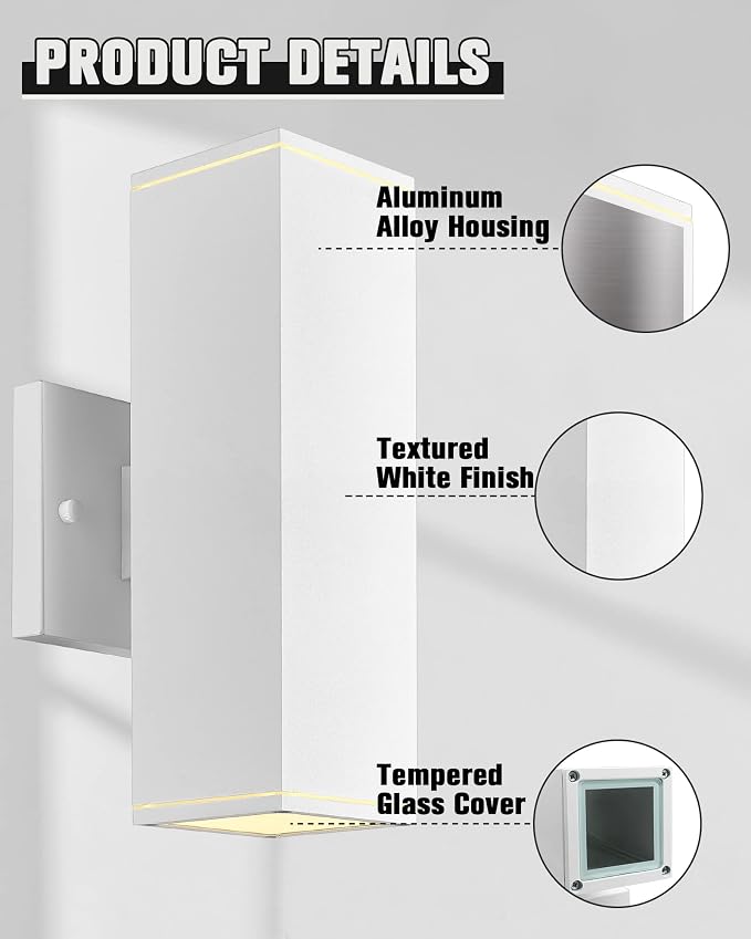 Ken & Ricky Outdoor Wall Sconces, Modern Up and Down Outdoor Light Fixture - Image 6