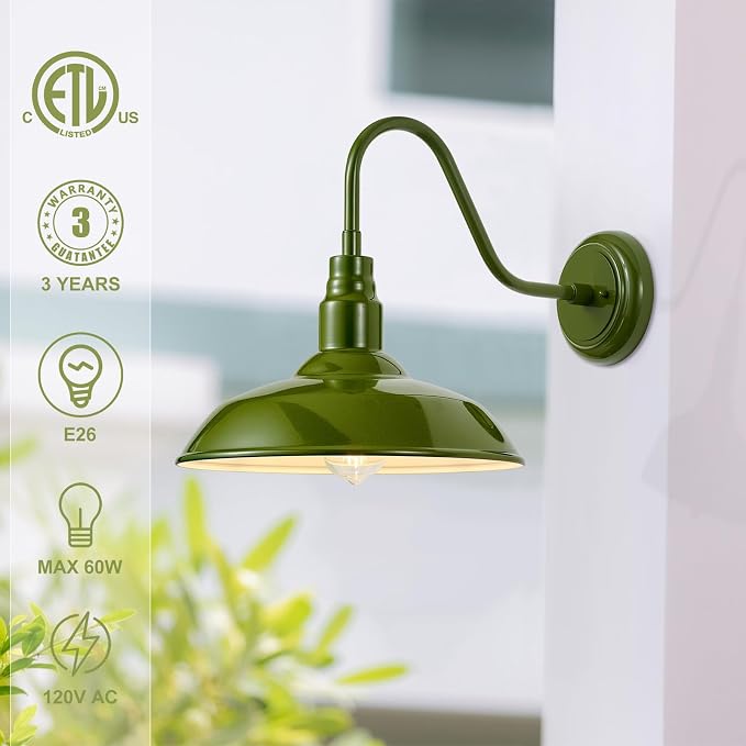 14in Outdoor Gooseneck Lights for Farmhouse, Barn Style Goose Neck Wall Light - Image 3