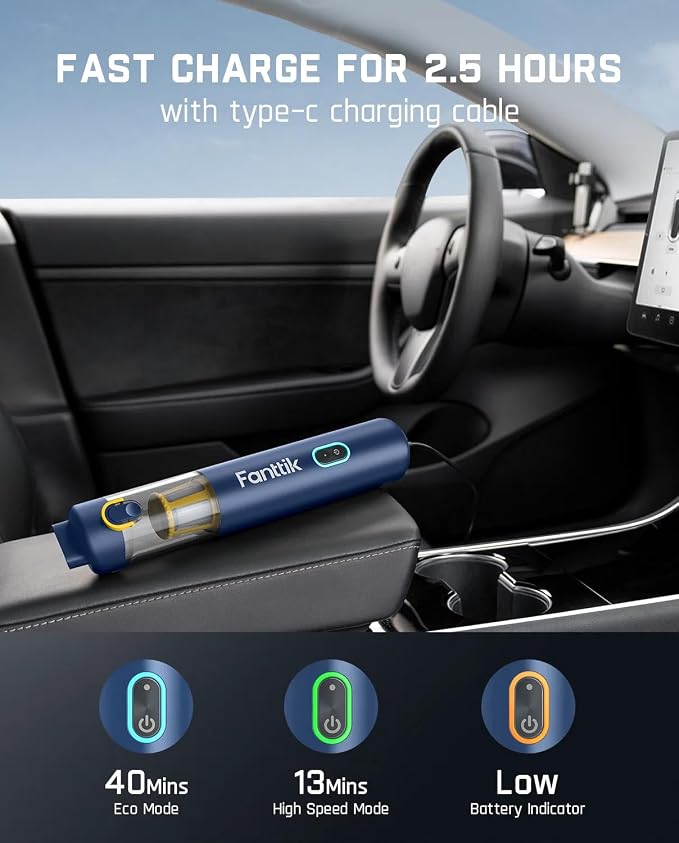Fanttik Slim V8 APEX Car Vacuum, 4-in-1 Portable Mini Cordless Vacuum - Image 4