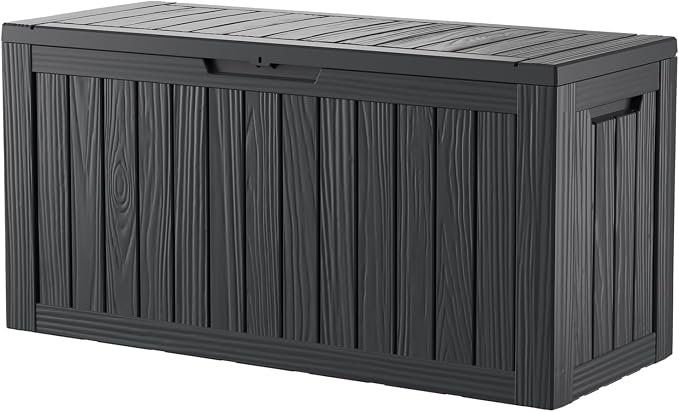 80 Gallon Lockable Resin Deck Box, Waterproof & UV-Resistant Outdoor Storage Box by Home