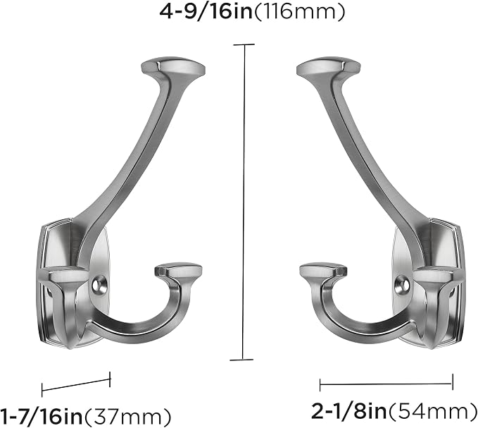 Large Wall Double-Sided Hook 5 Pack Brushed Satin Nickel Hook Decorative Heavy - Image 2
