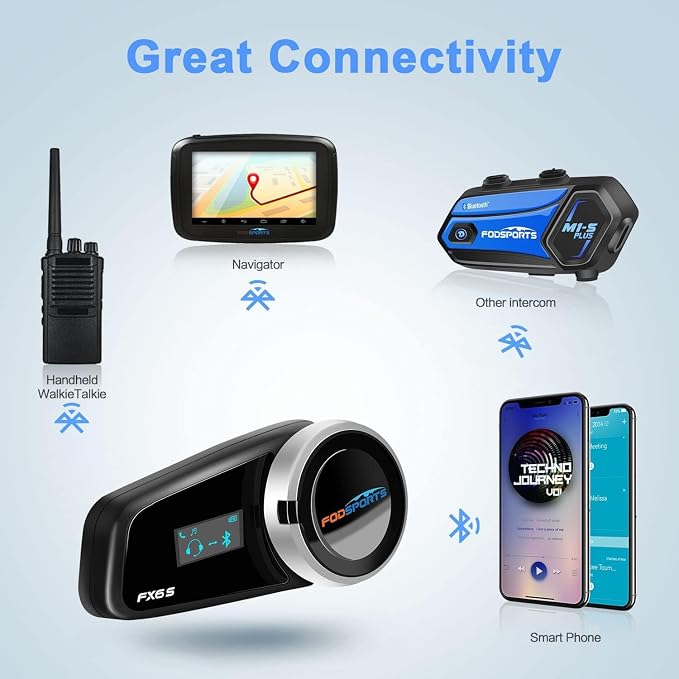 Fodsports FX6S Bluetooth Motorcycle Headset, 6-Way Motorbike Intercom Bluetooth - Image 9