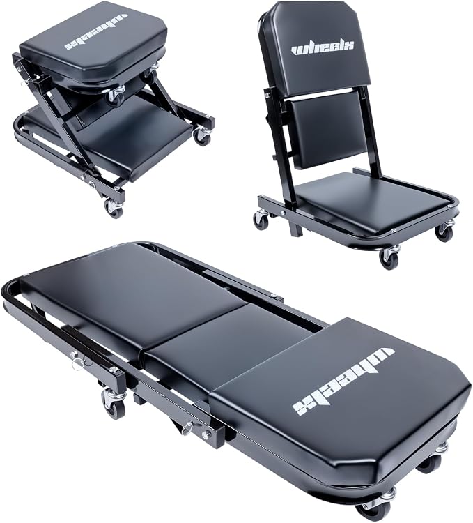 Mechanic Creeper 40inches 3-in-1 Z Seat 480lbs Capacity, Foldable Garage Chair by WheelX