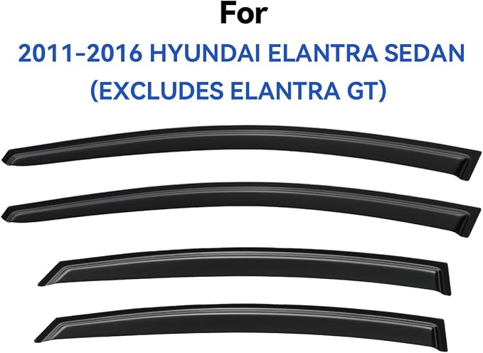 Window Visors Rain Guards for 2011-2016 Hyundai Elantra Sedan, Out-Channel - Image 2