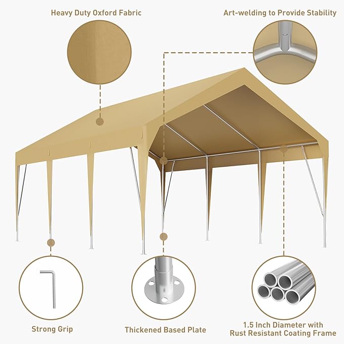 12x20ft Heavy Duty Carport Outdoor Car Canopy UV Resistant Waterproof Party - Image 3