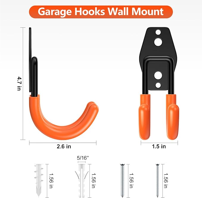 4 Pack 4.7x2.6 Inch Utility Steel Wall Mount Heavy Duty Garage Hooks - Image 2