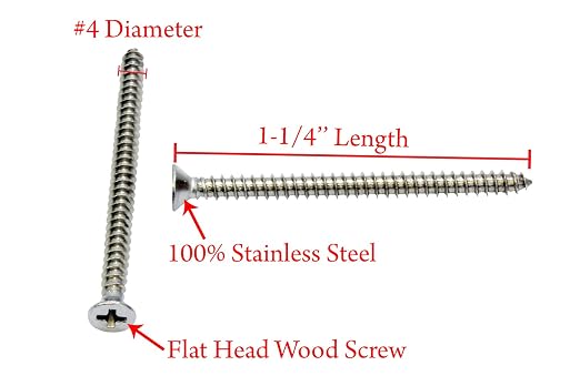 Bolt Dropper #4 x 1-1/4" Stainless Steel Flat Head Phillips Wood Screw - Image 2