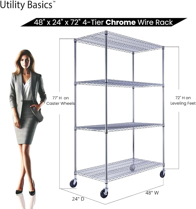 48"x24"x72" Chrome Premium Metal Steel Wire Shelving 4-Tier NSF 3200 LBS MAX - Image 2