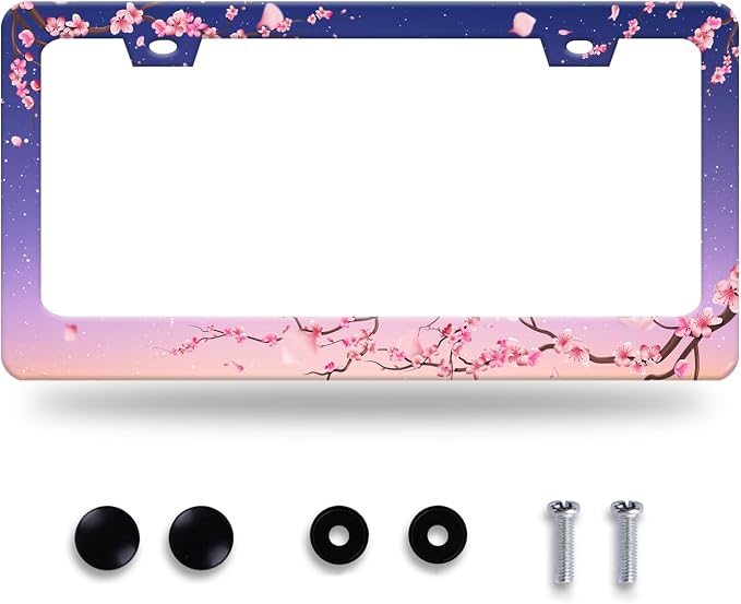 Cherry Blossom License Plate Frame Pink Flowers Floral License Plate Stainless by GORSNKYE