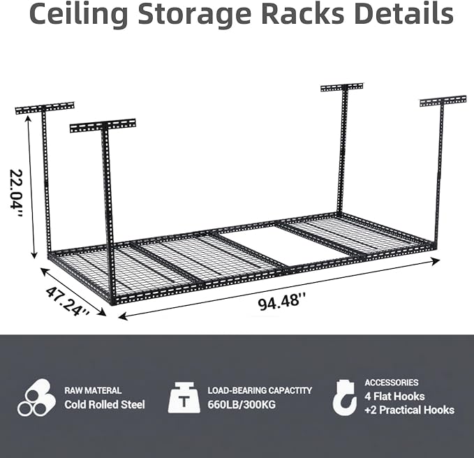 4x6 FT Overhead Garage Storage Rack, Steel Ceiling Storage Rack - Image 3