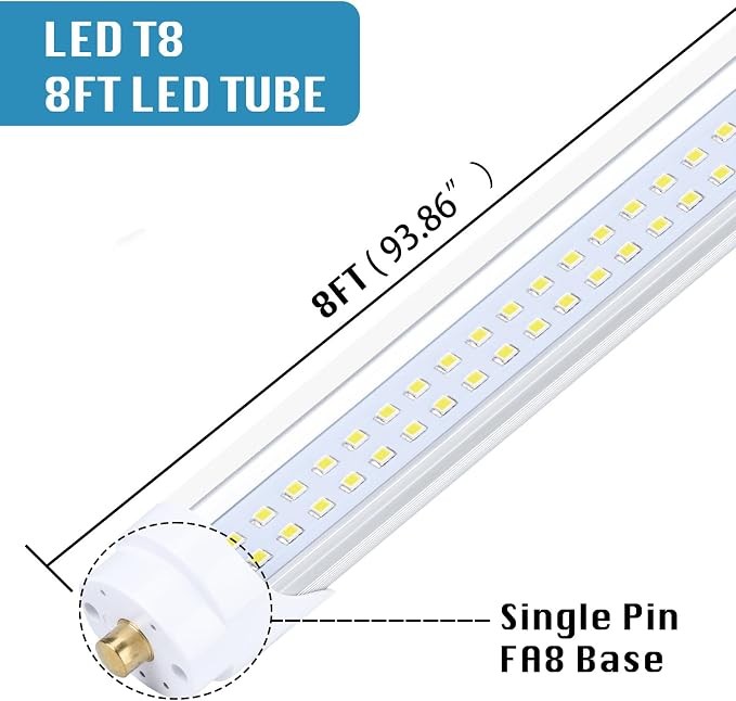 12-Pack, 8 Foot LED Bulbs, 100W 15000lm 6000K Cold White, Super Bright - Image 2