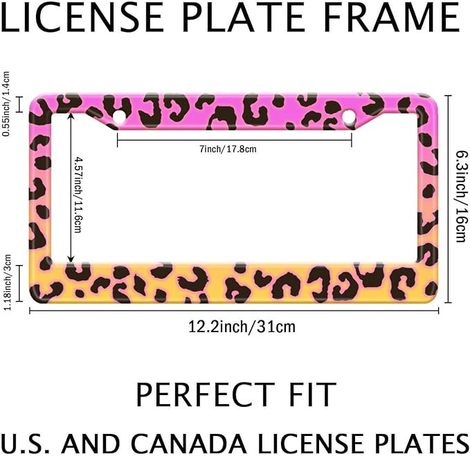 Gradient Color Leopard Print License Plate Frame Cheetah Print Tags Frames - Image 2