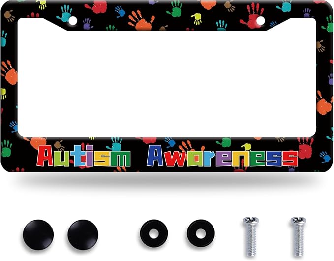 Autism Awareness License Plate Frame Colorful Handprint License Plate Frames by BRAGHRTED