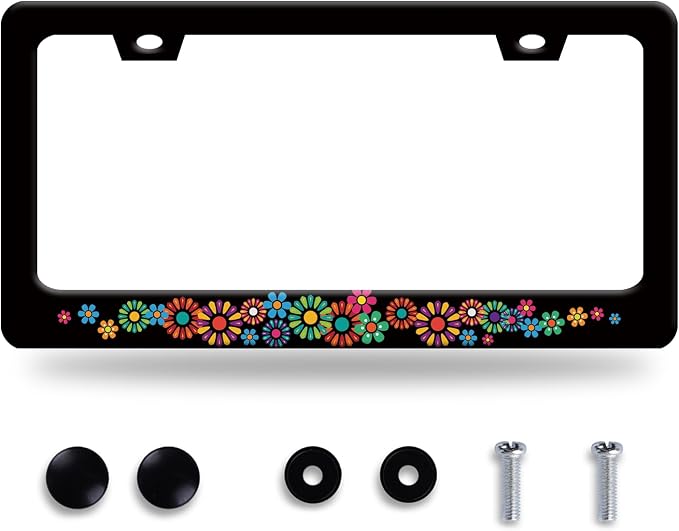 Colorful Hippie Flowers License Plate Frame Beautiful Floral License Plate by BRAGHRTED