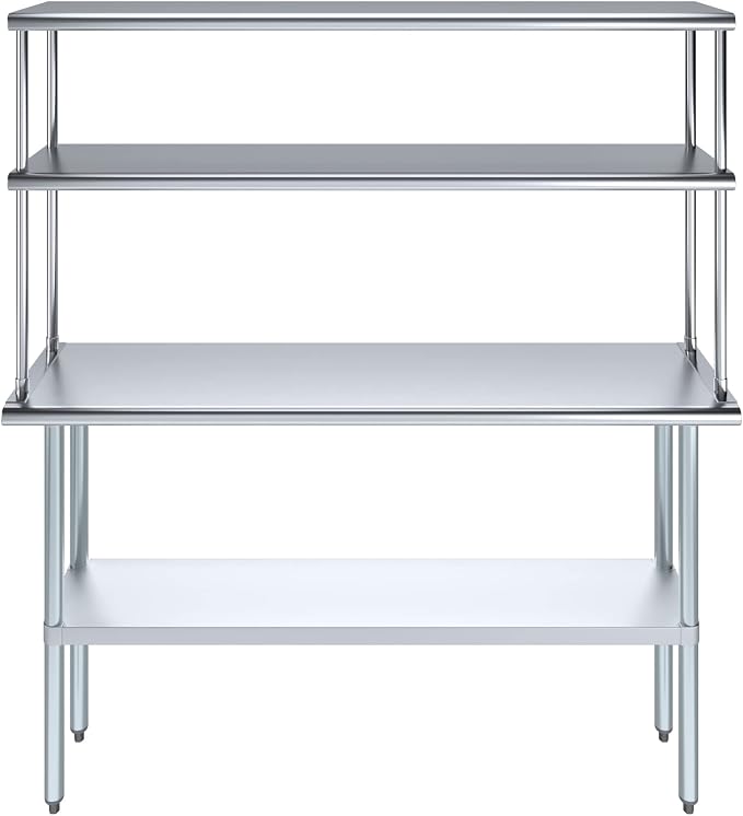 Amgood Stainless Steel Work Table Wide Double Tier Overshelf | NSF | Metal - Image 2