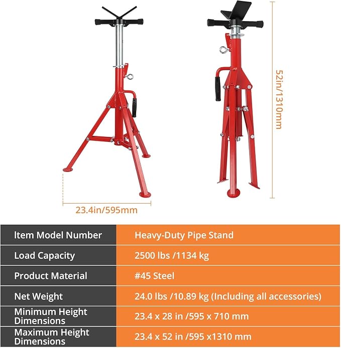 V-Head Pipe Jack Stand, 2500 Lbs Heavy-Duty Folding Pipe Stand - Image 2