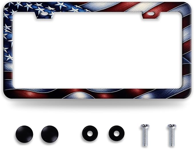 Vintage American Flag License Plate Frame Patriotic License Plate Holder Cars by NINANMY