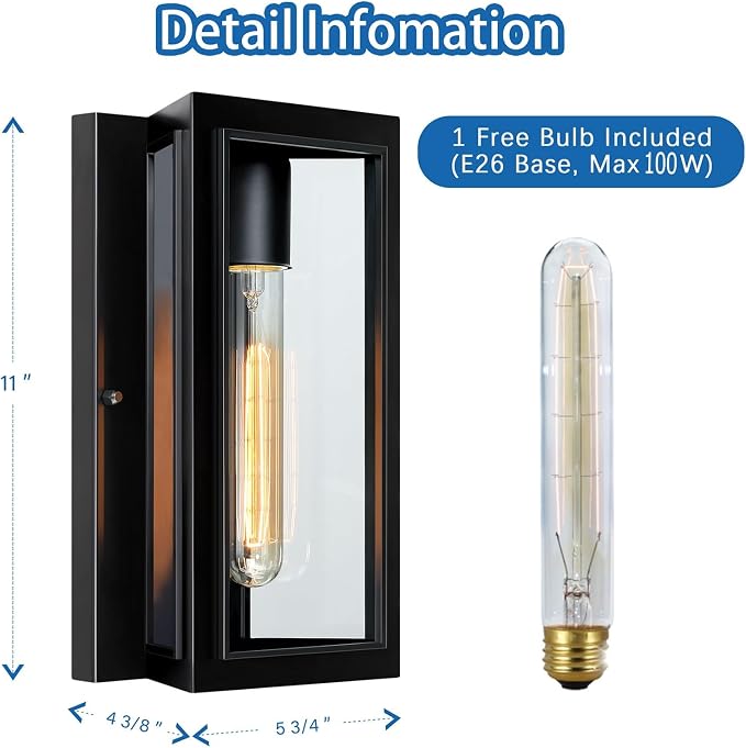 Outdoor Wall Lights, Modern Black Exterior Light Fixture Wall Mount - Image 2