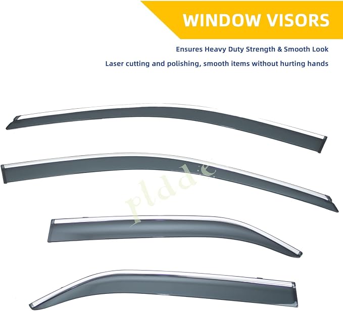 4pcs Smoke Tint With Chrome Trim Outside Mount Tape On/Clip On Style PVC Sun - Image 4