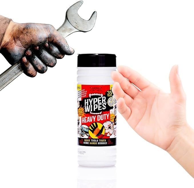 Hyper Wipes, 12 Pack Heavy Duty Hand & Tool Cleaning Wipes, Degreasing - Image 4