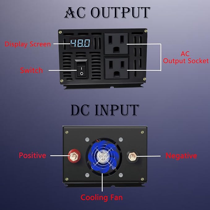 1200W Pure Sine Wave Inverter-36V DC to 110V 120V AC Power Converter - Image 3