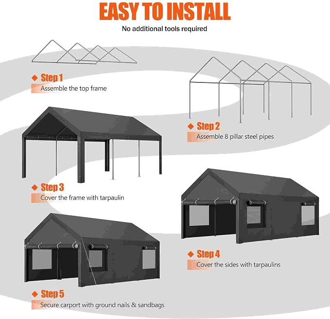 JAMFLY Carport, 10x20 ft Heavy Duty Carport - Image 7