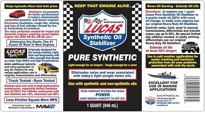 Lucas Oil 10130 Pure Synthetic Oil Stabilizer - Image 2