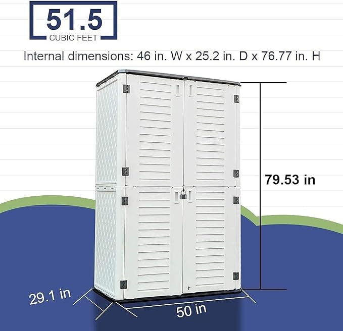 KINYING Outdoor Storage Cabinet Waterproof, Resin Vertical Outdoor Storage Shed - Image 6
