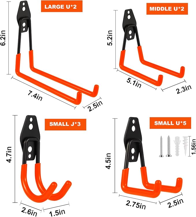 Steel Garage Hooks Wall Tool Organizer, 12 Pack Garage Storage Hook Heavy Duty - Image 2