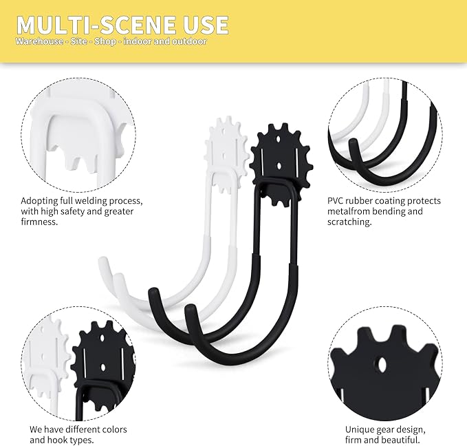 Garage Hooks Black & White 12 Pack, Heavy Duty Steel Tool Storage Utility Hook - Image 4
