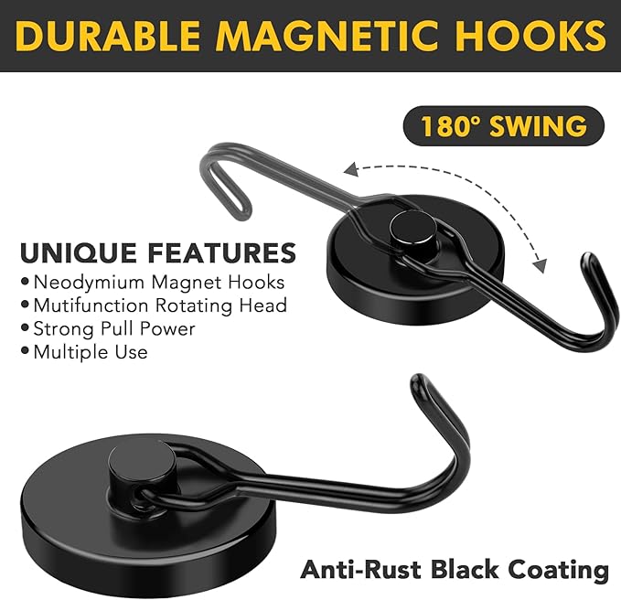 MIKEDE Black Magnetic Hooks Heavy Duty, 110LB Swivel Swing Strong Magnetic - Image 2