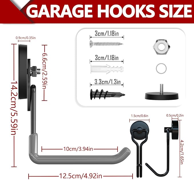 3-H Heavy Duty Magnet Garage Hooks 2 Pack, Extra Large Strong Magnetic Hooks - Image 3