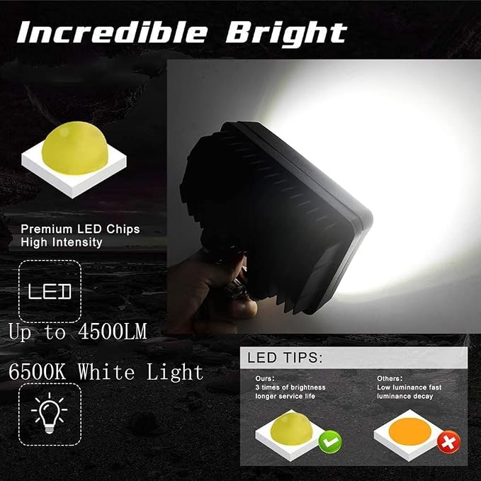 2PACK 6.3IN 45W Led Work Lights 12v/24v 4500LM 6500K Rectangular Foglights - Image 2
