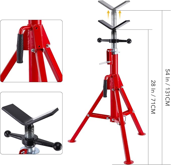 Towallmark V Head Pipe Jack Stand, 28-52 Inch Adjustable Height, 1/8"-12" - Image 5