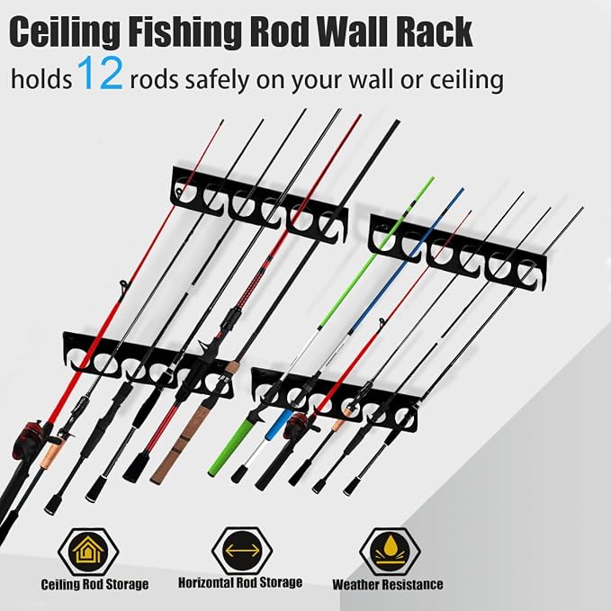 Fishing Rod Rack Pole Wall or Ceiling Storage Holder Hook Keeper Display Hanger - Image 2